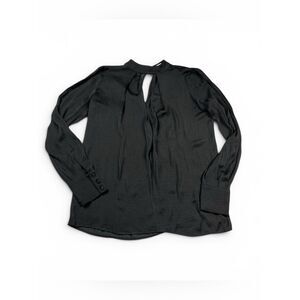 Parker Keyhole Satin Blouse Black Long Sleeve Work Evening Relaxed Fit Top XS
